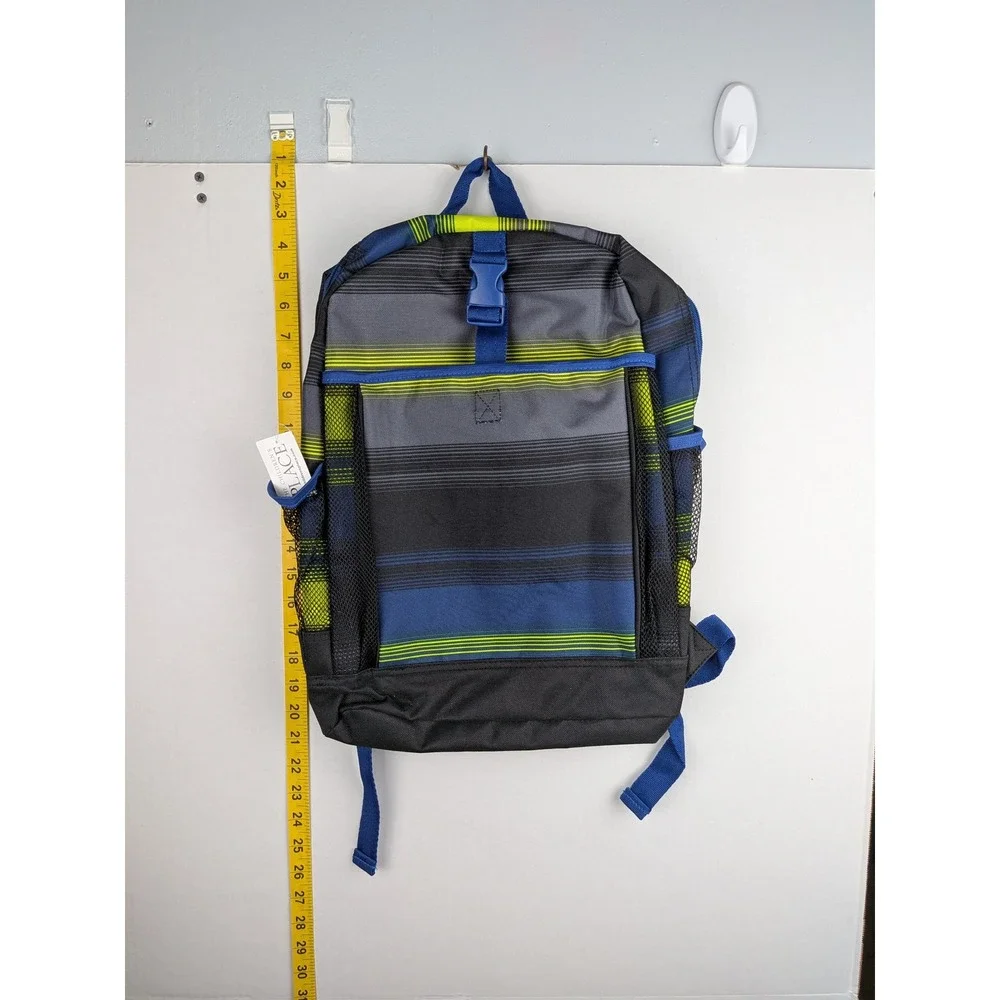 The Childrens Place Boys Striped Backpack Blue Grey Lime‎ Green School Bag NWT